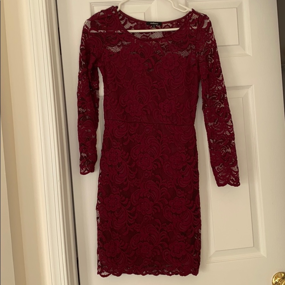 SEXY BURGUNDY Long sleeve Midi Cocktail Dress - Picture 3 of 3